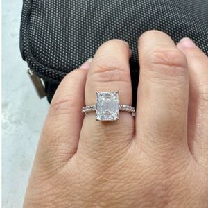 GRA Cert. 3.0 CT Emerald Cut Moissanite Ring | Sterling | Adjustable | NEW